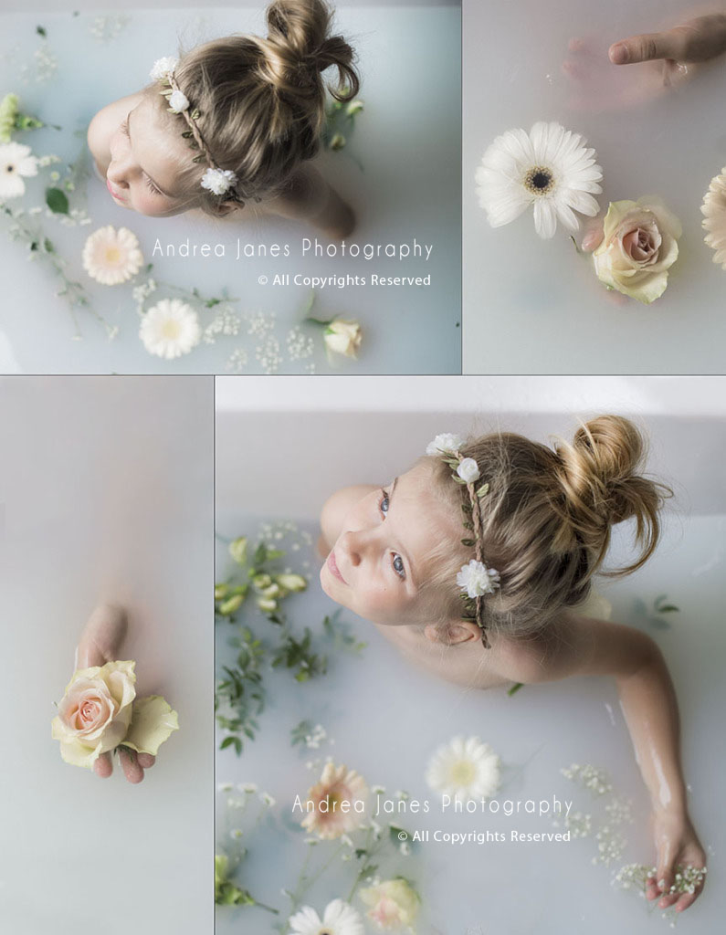 Girl in the milk bath photo session